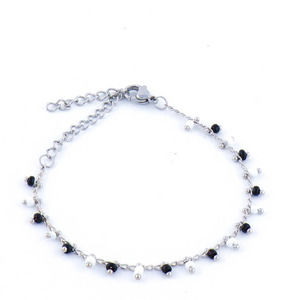 Beaded Black White & Silver Anklet Seed Bead Jewelry